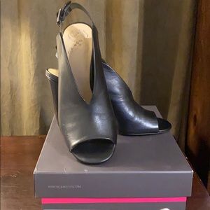 Black Leather Peep Toe Heels